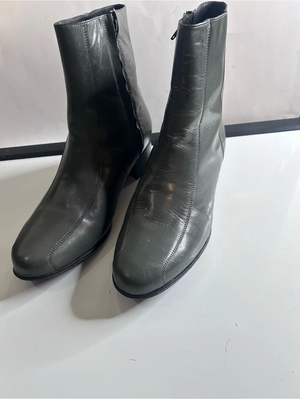 Florsheim DUKE 17087-02 Mens Sz 13 EEE Gray Leather Bike Toe Zipper Dress Boots